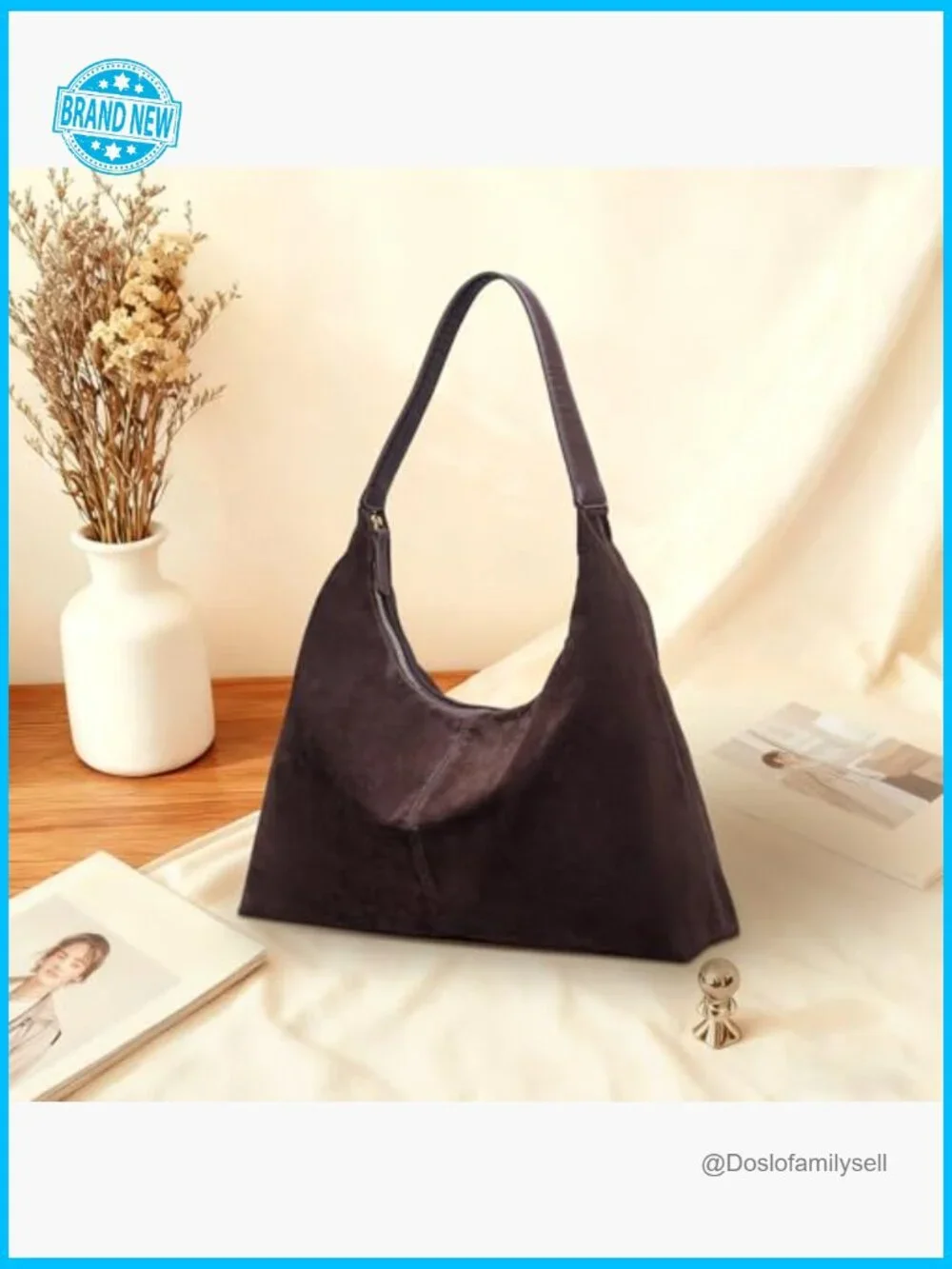 Suede Leather Hobo Shoulder Bag Slouchy Tote Handbag Crescent Purse Women